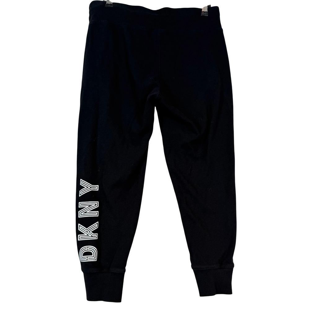 DKNY Sport Womens Black Logo Tapered Joggers Drawstring Sweatpants •S• Yoga Gym